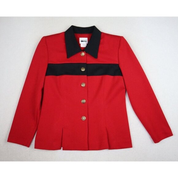 LESLIE FAY - WOMEN'S RED & BLACK BLAZER SUIT JACKET - SIZE 6P - Picture 1 of 8